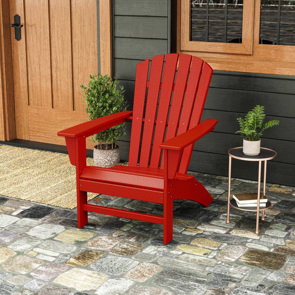 POLYWOOD Grant Park Traditional Curveback Sunset Red Plastic Outdoor Patio Adirondack Chair (Set of 1)
