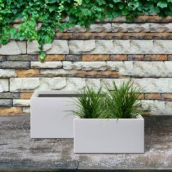 KANTE 32 in. and 24 in. L Light-Weight Pure White Concrete Rectangular Metal Planter Pots, with Drainage Hole (Set of 2)