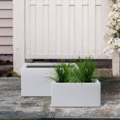 KANTE 32 in. and 24 in. L Light-Weight Pure White Concrete Rectangular Metal Planter Pots, with Drainage Hole (Set of 2)