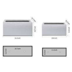 KANTE 32 in. and 24 in. L Light-Weight Pure White Concrete Rectangular Metal Planter Pots, with Drainage Hole (Set of 2)