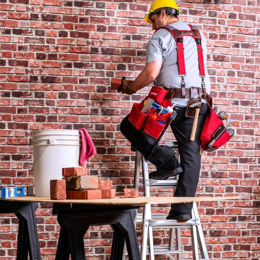 BUCKET BOSS 2-Bag Hybrid Suspension Rig Work Tool Belt with Suspenders in Red