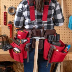 BUCKET BOSS 2-Bag Hybrid Suspension Rig Work Tool Belt with Suspenders in Red