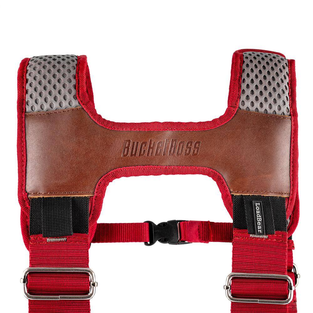 BUCKET BOSS 2-Bag Hybrid Suspension Rig Work Tool Belt with Suspenders in Red