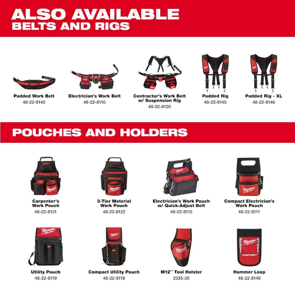 Milwaukee General Contractor Work Waist Tool Belt with Suspension Rig