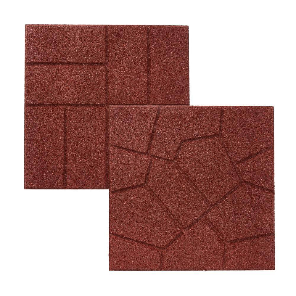 Vigoro 16 in. x 16 in. x 3/4 in. Red Dual-Sided Rubber Paver (60-Pack)