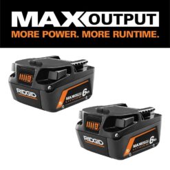 RIDGID 18V 6.0 Ah MAX Output Lithium-Ion Batteries (2-Pack) with 18V Brushless Cordless 4-1/2