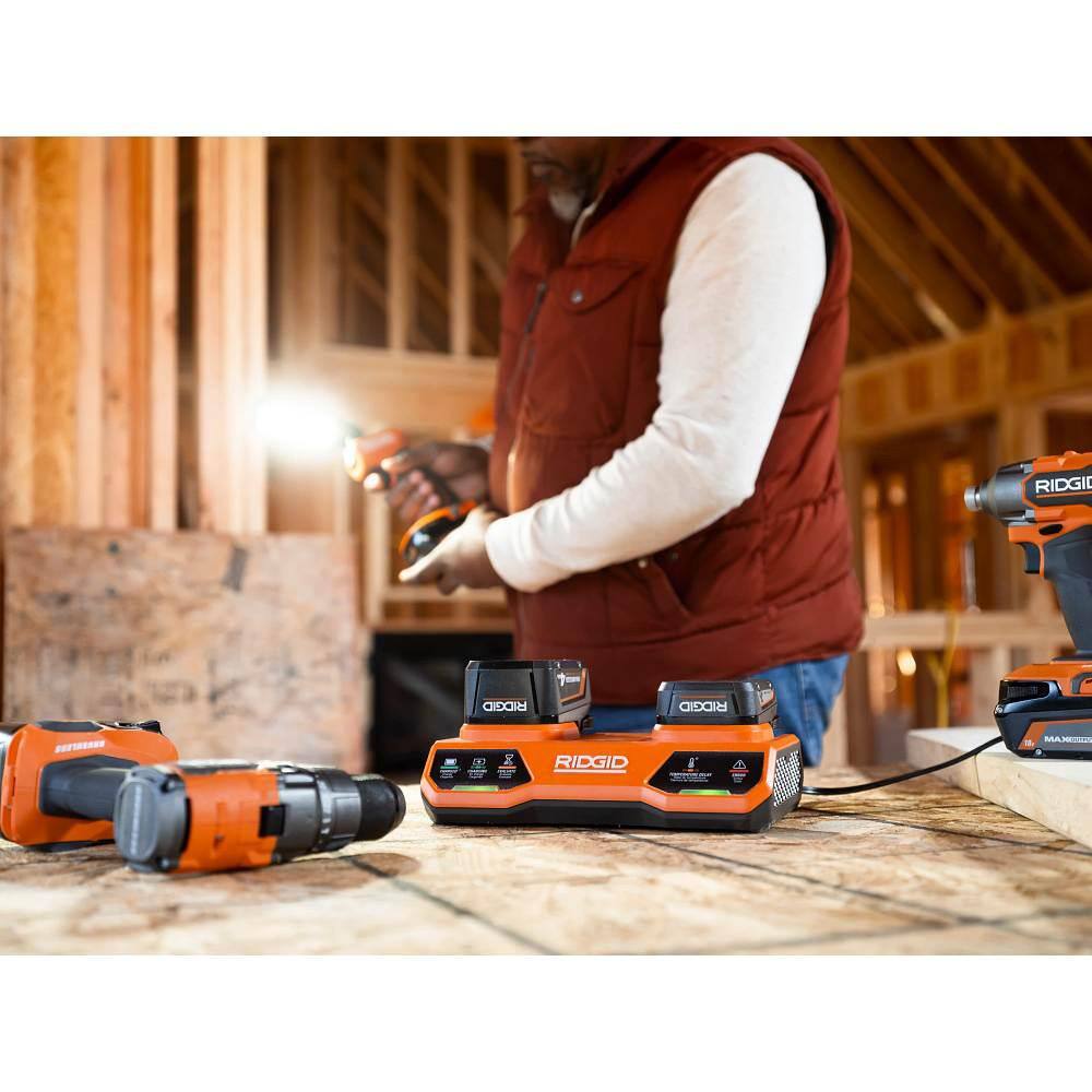 RIDGID 18V Dual Port Simultaneous Charger with (2) 2.0 Ah Batteries, (2) 4.0 Ah Batteries