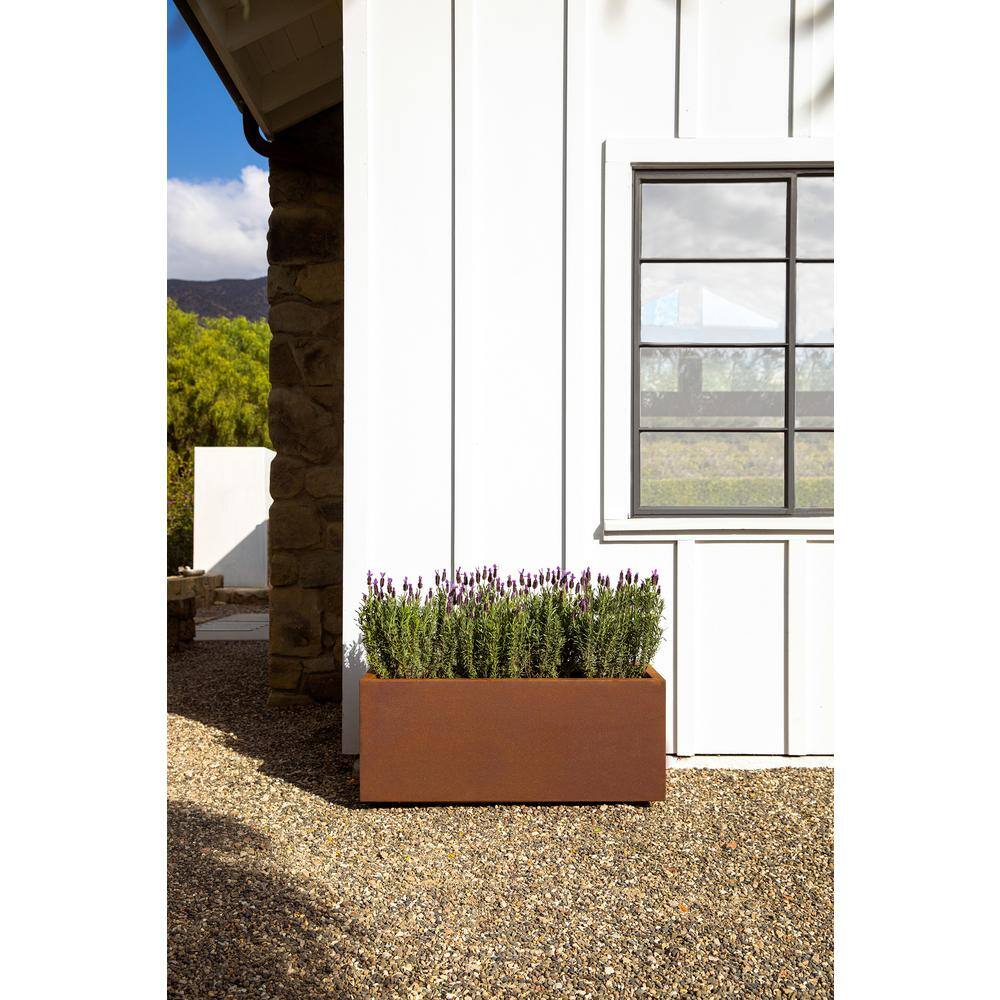Veradek Long Box Large Rust Corten Steel Metal Rectangular Planter