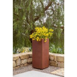 Veradek Pedestal Tall Rust Corten Steel Metal Square Planter