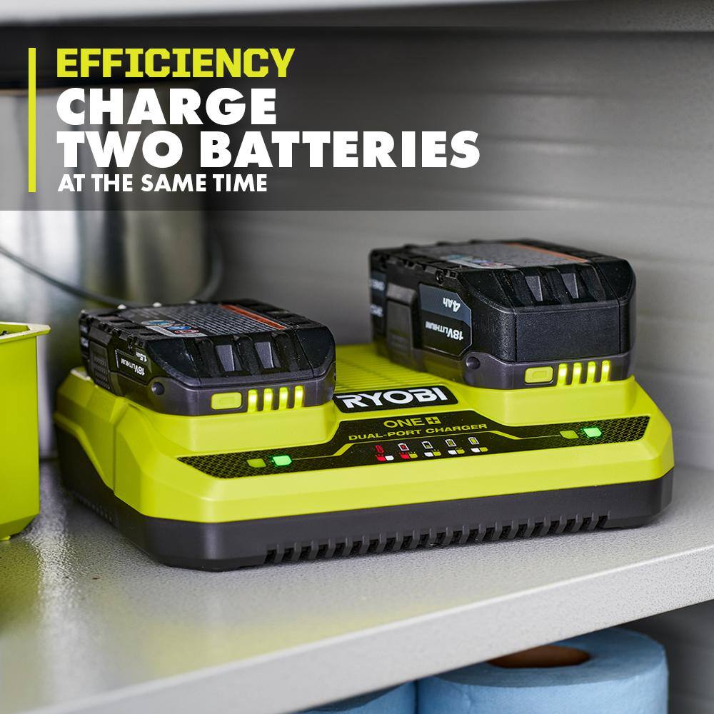 RYOBI ONE+ HP 18V (2) 4.0 Ah HIGH PERFORMANCE Batteries, 2.0 Ah HIGH PERFORMANCE Battery, and Dual-Port Charger Starter Kit