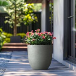 Morrava 18 in. Large Sage Gray Concrete Round Planter / Pot with Drainage Holes