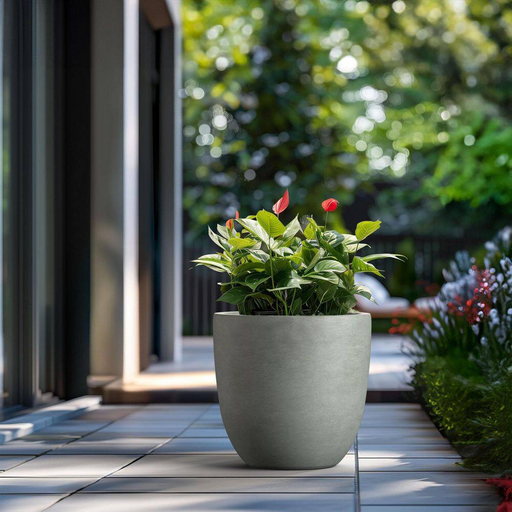 Morrava 18 in. Large Sage Gray Concrete Round Planter / Pot with Drainage Holes