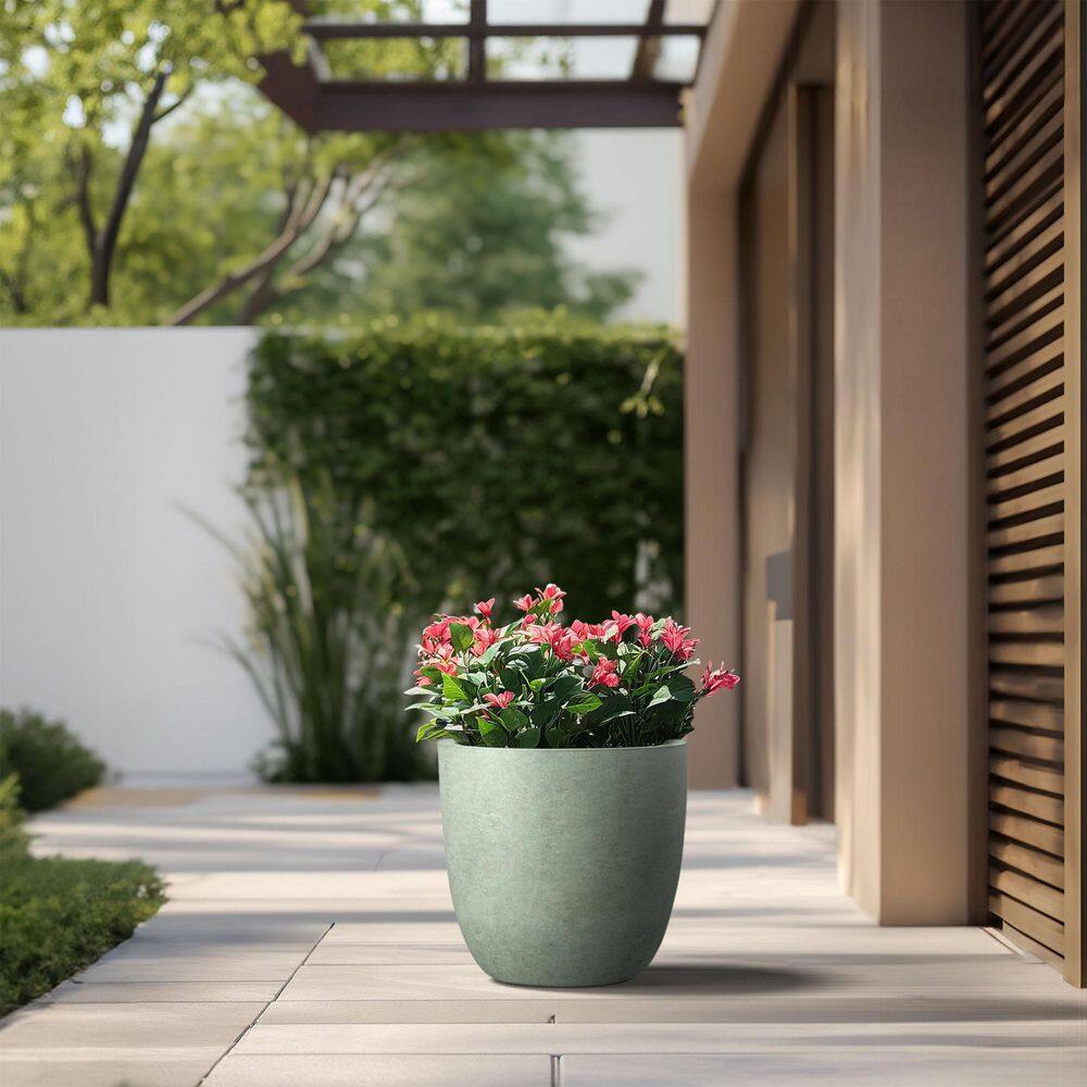Morrava 18 in. Large Sage Gray Concrete Round Planter / Pot with Drainage Holes