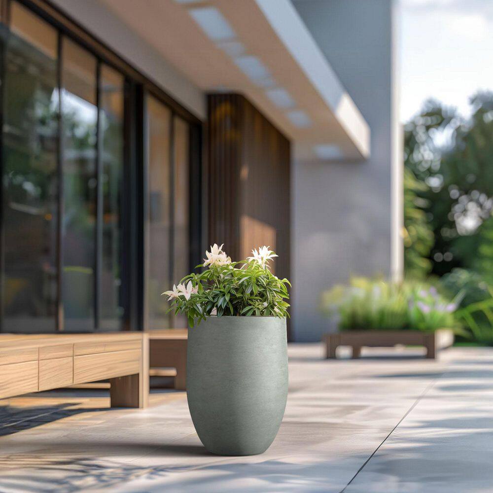 Morrava 17 in. Large Sage Gray Concrete Round Planter/Pot with Drainage Holes