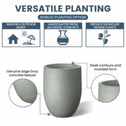 Morrava 17 in. Large Sage Gray Concrete Round Planter/Pot with Drainage Holes