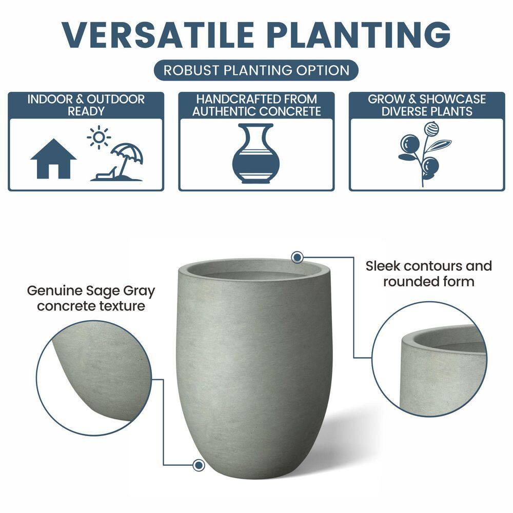 Morrava 17 in. Large Sage Gray Concrete Round Planter/Pot with Drainage Holes