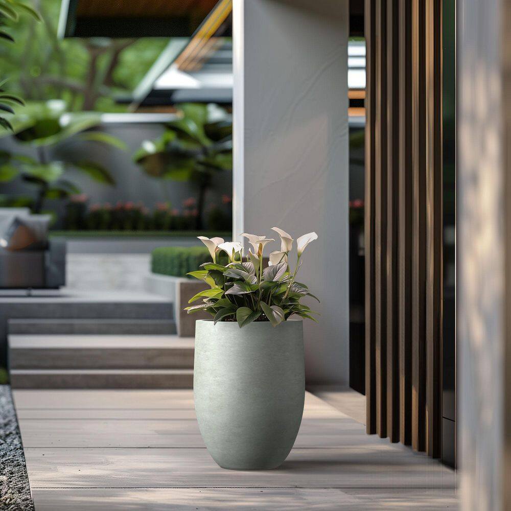 Morrava 17 in. Large Sage Gray Concrete Round Planter/Pot with Drainage Holes