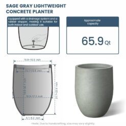 Morrava 17 in. Large Sage Gray Concrete Round Planter/Pot with Drainage Holes