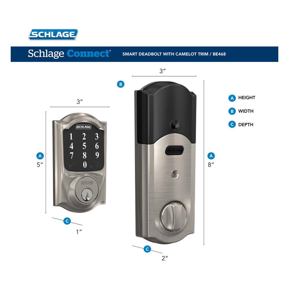 Schlage Camelot Satin Nickel Electronic Connect Smart Deadbolt - Z-Wave Plus Enabled