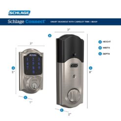 Schlage Camelot Satin Nickel Electronic Connect Smart Deadbolt with Alarm - Z-Wave Plus Enabled
