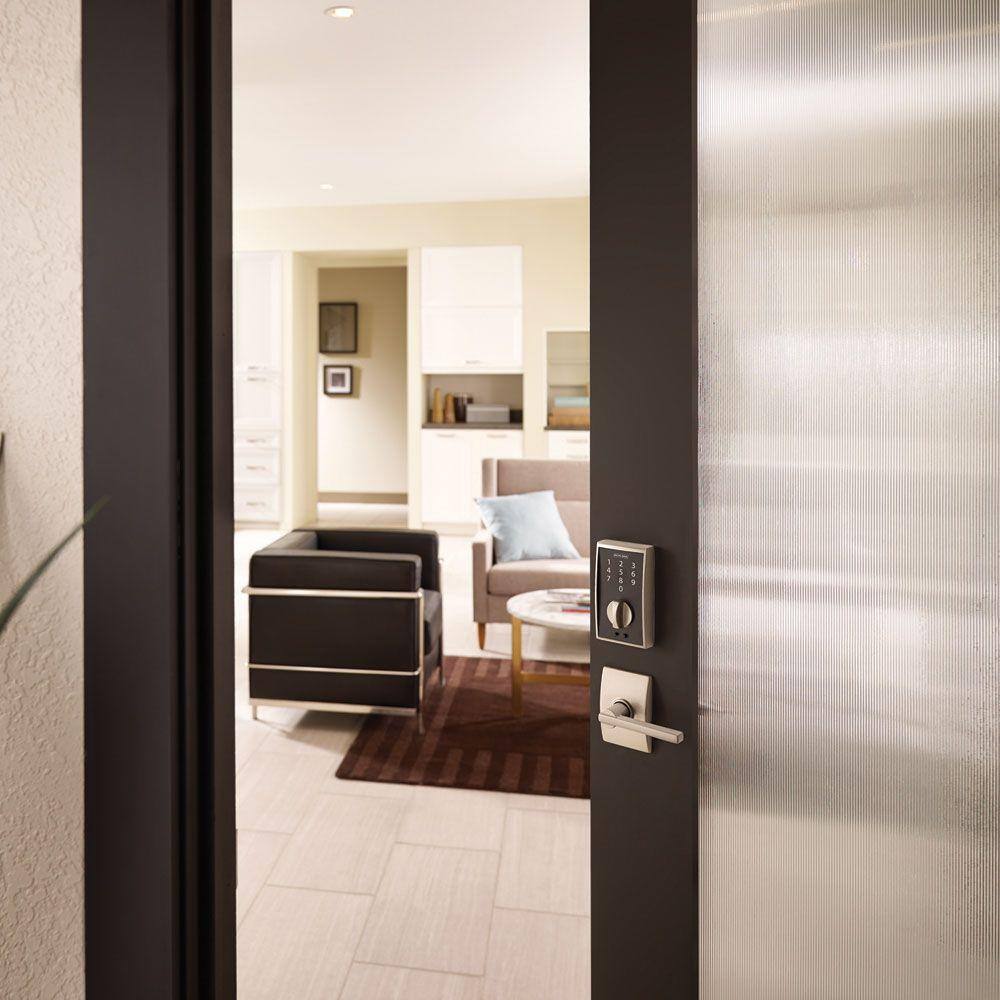 Schlage Century Matte Black Touch Electronic Keypad Deadbolt and Front Entry Door Handle with Latitude Door Handle