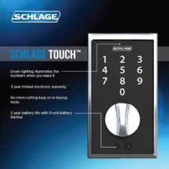 Schlage Century Matte Black Touch Electronic Keypad Deadbolt and Front Entry Door Handle with Latitude Door Handle