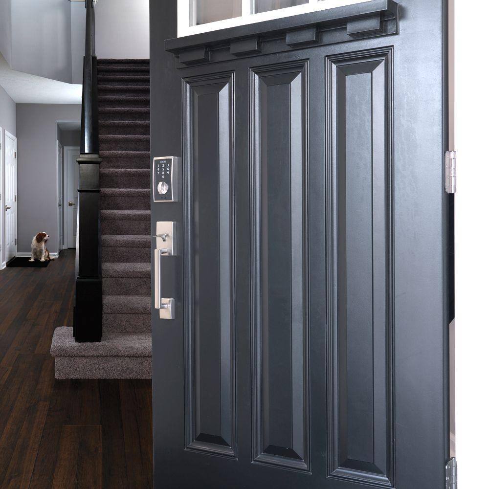 Schlage Century Matte Black Touch Electronic Keypad Deadbolt and Front Entry Door Handle with Latitude Door Handle
