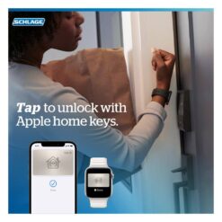 Schlage Century Matte Black Encode Plus Smart WiFi Deadbolt and Handleset Grip with Latitude Door Handle and Century Trim