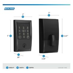 Schlage Century Matte Black Encode Plus Smart WiFi Deadbolt and Handleset Grip with Latitude Door Handle and Century Trim