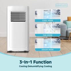 SIMZLIFE 8000(DOE) BTU Portable Air Conditioner with Remote Control, 3 in 1 AC Cooling Unit for Apartment, Bedroom, White
