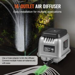 SKYSHALO Linear Air Pump, 109 L/Min Air Flow Septic Aerator Pump, Aeration System for 1/2 Acre 10 ft. Deep Ponds, Water Gardens