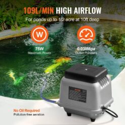 SKYSHALO Linear Air Pump, 109 L/Min Air Flow Septic Aerator Pump, Aeration System for 1/2 Acre 10 ft. Deep Ponds, Water Gardens