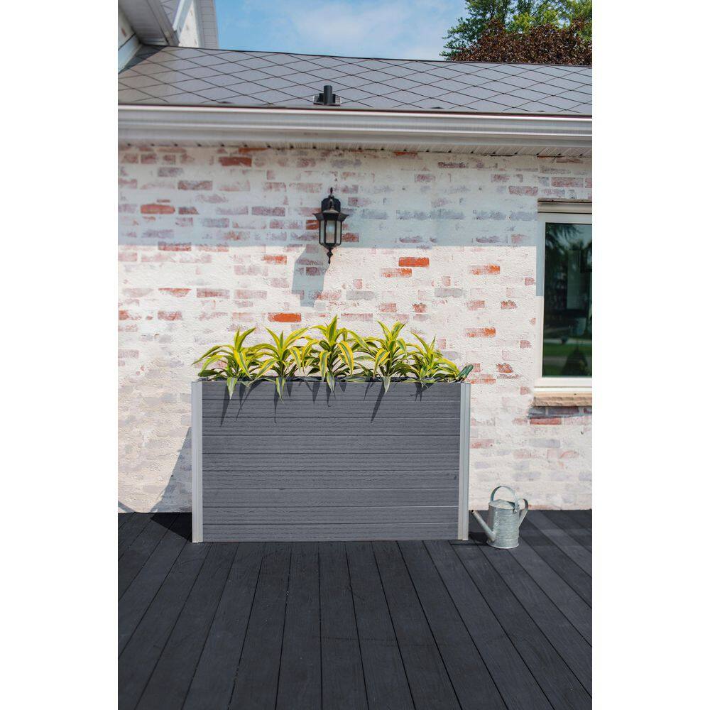 VITA Urbana 57"L x 16"W x 33"H Large Vinyl Parklette Planter, Slate Gray, VT17613