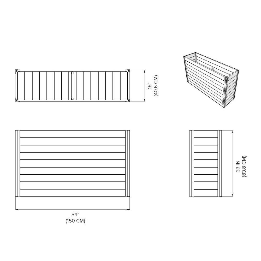VITA Urbana 57"L x 16"W x 33"H Large Vinyl Parklette Planter, Slate Gray, VT17613