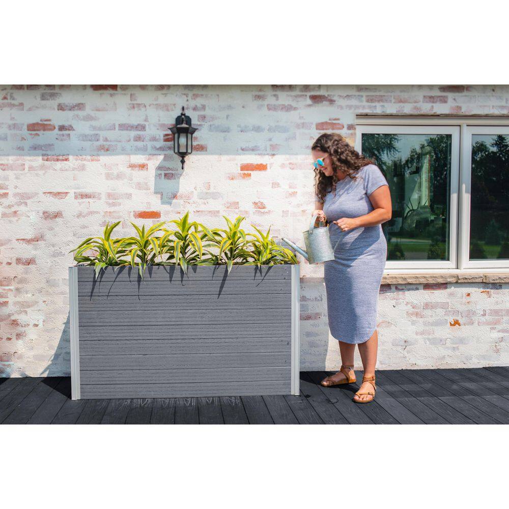 VITA Urbana 57"L x 16"W x 33"H Large Vinyl Parklette Planter, Slate Gray, VT17613