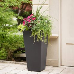 Tierra Verde 28 in. Sonata Recycled Rubber Indoor/Outdoor Self Watering Planter in Slate, (2-Pack)