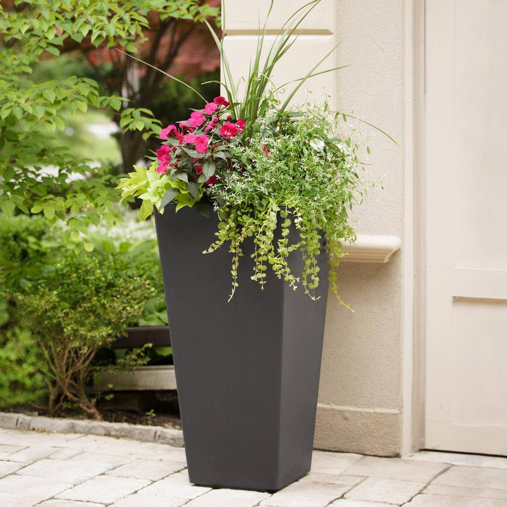 Tierra Verde 28 in. Sonata Recycled Rubber Indoor/Outdoor Self Watering Planter in Slate, (2-Pack)