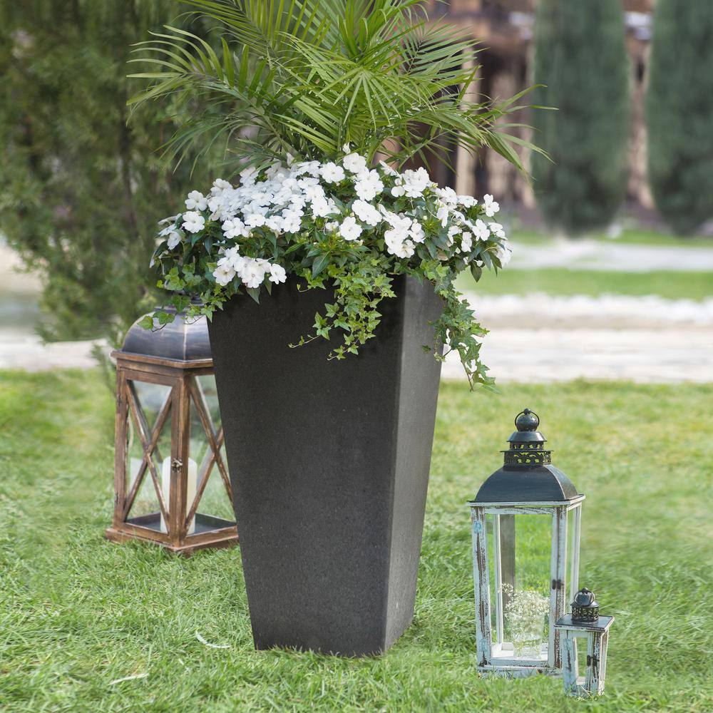 Tierra Verde 28 in. Sonata Recycled Rubber Indoor/Outdoor Self Watering Planter in Slate, (2-Pack)