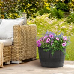 Tierra Verde 15 in. Barrel Black Indoor/Outdoor Recycled Rubber Self Watering Planter, (2-Pack)