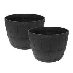 Tierra Verde 15 in. Barrel Black Indoor/Outdoor Recycled Rubber Self Watering Planter, (2-Pack)