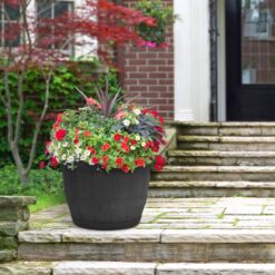 Tierra Verde 15 in. Barrel Black Indoor/Outdoor Recycled Rubber Self Watering Planter, (2-Pack)
