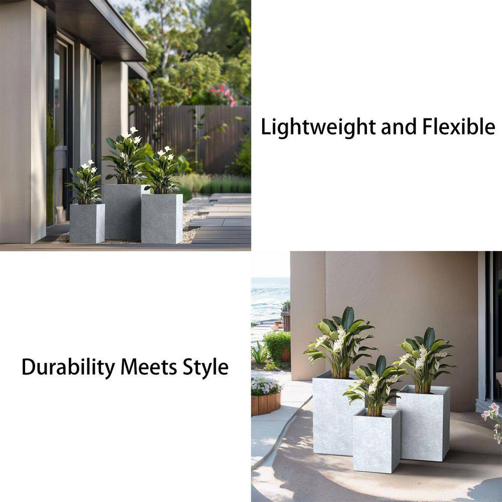 Sapcrete 12.5", 16", 18.5" H Lightweight Concrete Planters, Square Plant Pots with Drainage Hole for Indoor/Outdoor, Slate Gray