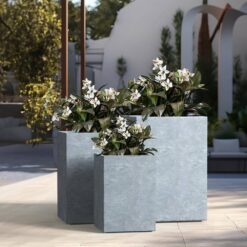 Sapcrete 12.5", 16", 18.5" H Lightweight Concrete Planters, Square Plant Pots with Drainage Hole for Indoor/Outdoor, Slate Gray