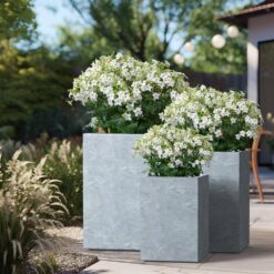 Sapcrete 12.5", 16", 18.5" H Lightweight Concrete Planters, Square Plant Pots with Drainage Hole for Indoor/Outdoor, Slate Gray