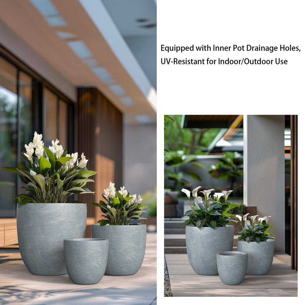 Sapcrete 10in., 14in., 18in. Dia Soft Slate Extra Large Tall Round Concrete Plant Pot / Planter for Indoor & Outdoor Set of 3
