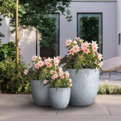 Sapcrete 10in., 14in., 18in. Dia Soft Slate Extra Large Tall Round Concrete Plant Pot / Planter for Indoor & Outdoor Set of 3