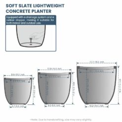 Sapcrete 10in., 14in., 18in. Dia Soft Slate Extra Large Tall Round Concrete Plant Pot / Planter for Indoor & Outdoor Set of 3