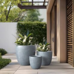 Sapcrete 10in., 14in., 18in. Dia Soft Slate Extra Large Tall Round Concrete Plant Pot / Planter for Indoor & Outdoor Set of 3