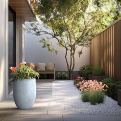 Sapcrete 17 in. Large Soft Slate Concrete Round planter / Pot with drainage holes