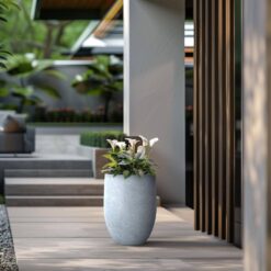 Sapcrete 17 in. Large Soft Slate Concrete Round planter / Pot with drainage holes